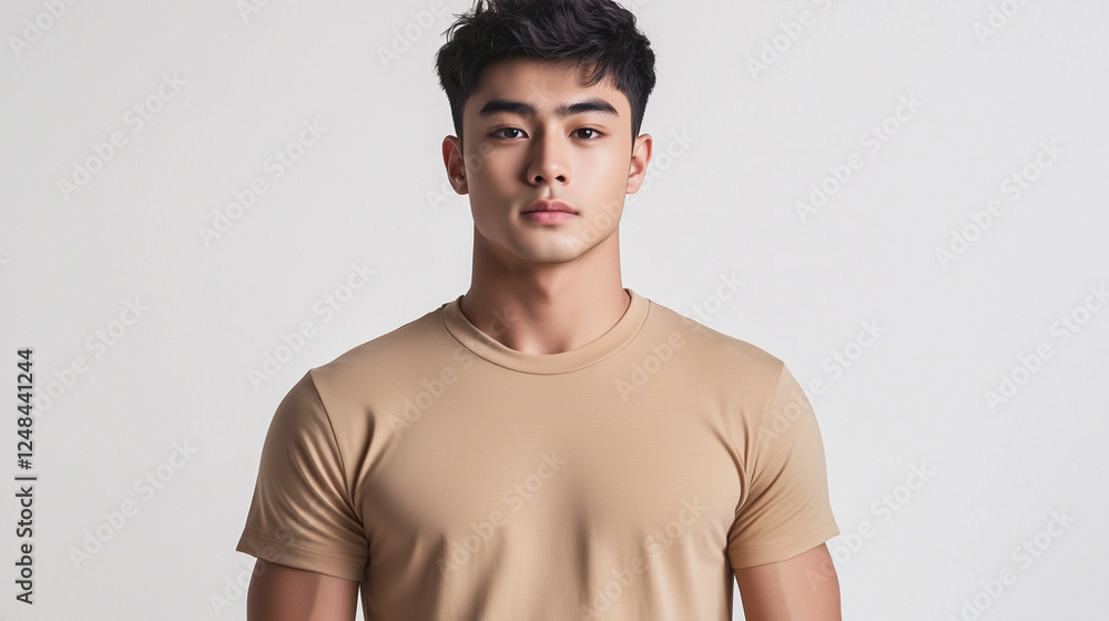 Young man portrait in front of isolated background wearing tshirt - ai generative Young man portrait in front of isolated background wearing tshirt - ai generative