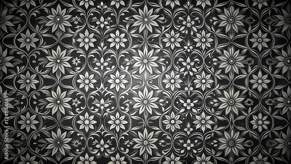 Elegant Silver Floral Pattern on Dark Background A Seamless Design for Textiles and Decor Elegant Silver Floral Pattern on Dark Background A Seamless Design for Textiles and Decor