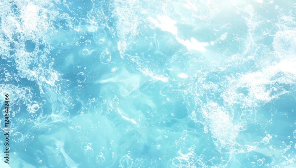 Obraz premium Sparkling blue water surface with bubbles and foam.