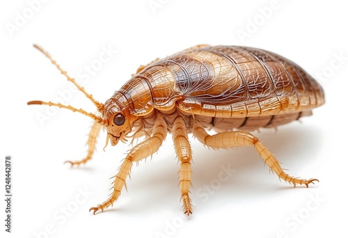 Close-up of a head louse, a wingless insect found on the human scalp, detailed in its natural form on a white background. photo