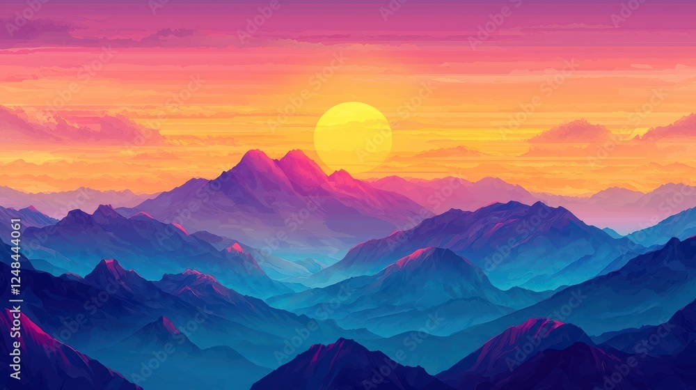 Obraz premium Vibrant Sunset over Majestic Mountains
