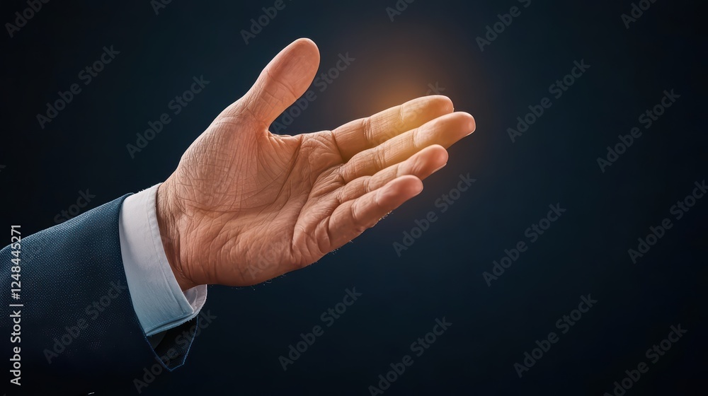 Hand Reaching Outwards with Light Emergence in Dark Background Hand Reaching Outwards with Light Emergence in Dark Background
