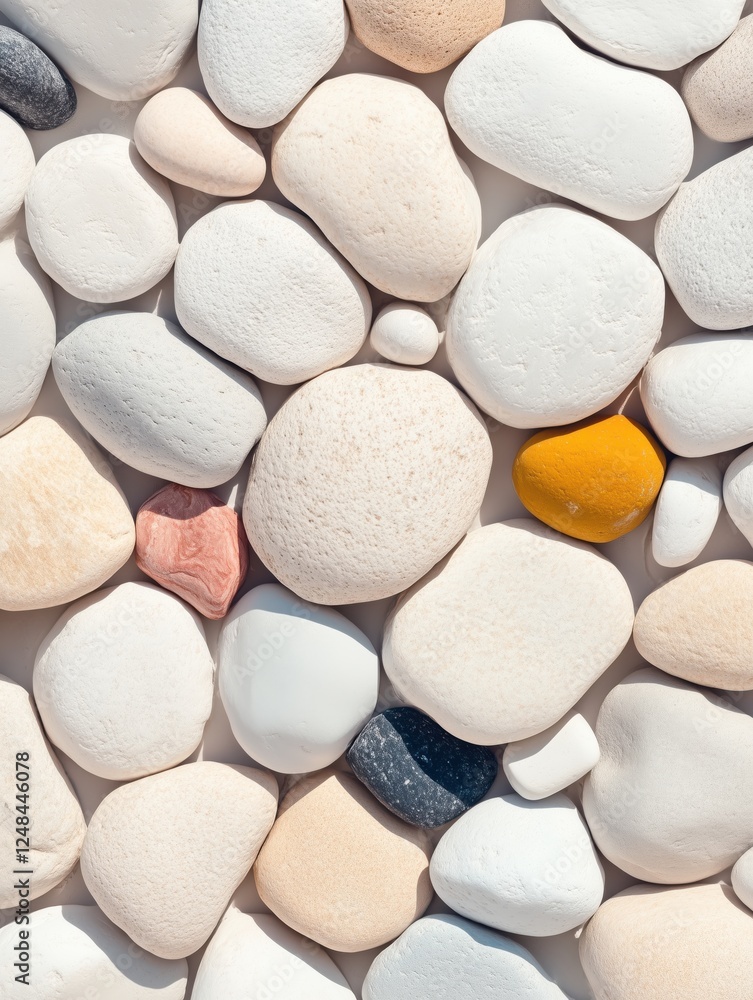 Colorful collection of smooth stones on a light surface creates a natural and artistic background in broad daylight Colorful collection of smooth stones on a light surface creates a natural and artistic background in broad daylight