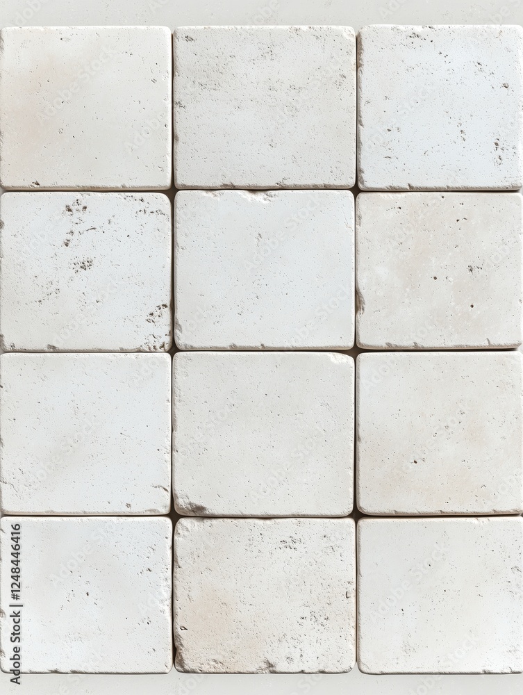 Naklejka premium Neutral textured white tiles arranged in a grid pattern for interior design projects in homes and commercial spaces
