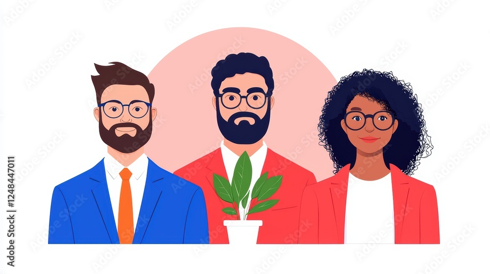 Fototapeta premium Diverse Team with Plant in Office Setting Illustrating Collaboration