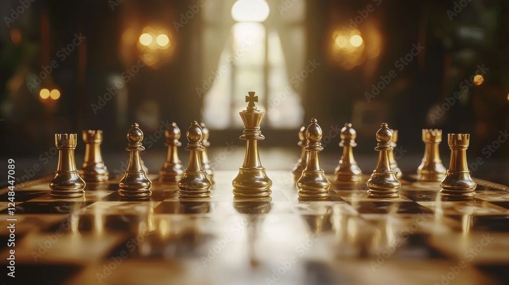 Golden Chess King on a Luxurious Board Golden Chess King on a Luxurious Board