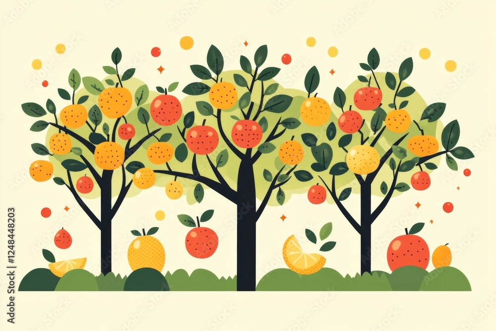 Fototapeta premium Colorful illustration of trees with autumn leaves