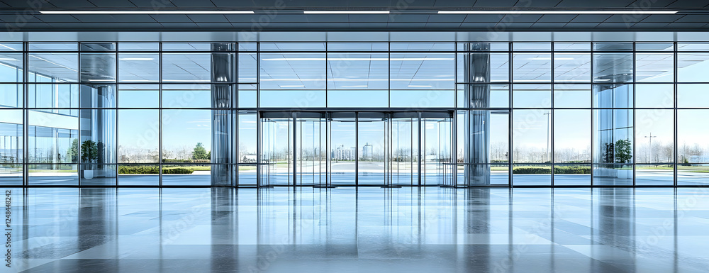 Fototapeta premium Lobby doors, city view, modern building