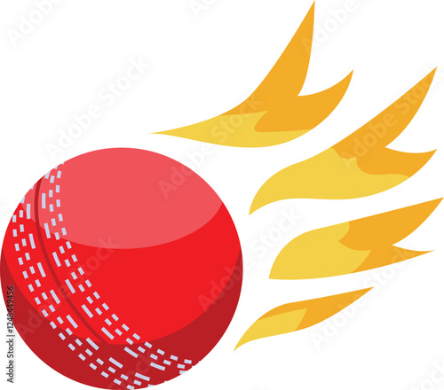 Red cricket ball speeding through air with flames, symbolizing fast bowling or intense match moment