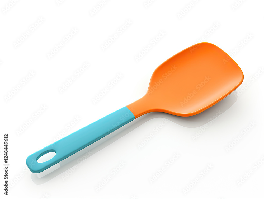 Bright Orange and Teal Silicone Spatula on White Background Bright Orange and Teal Silicone Spatula on White Background