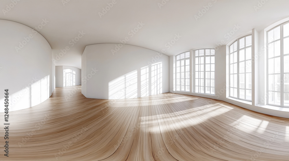 Obraz premium empty room with white walls and wooden floor interior 3d rendering illustration 360 equirectangular panorama