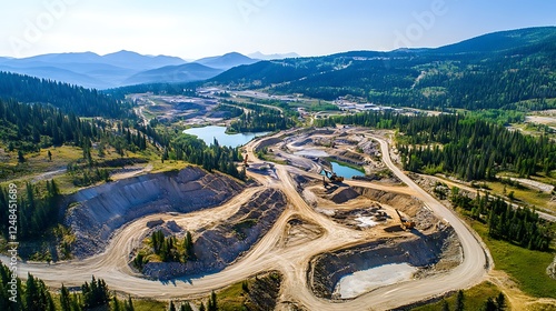 Aerial view of an expansive gold mining operation photo