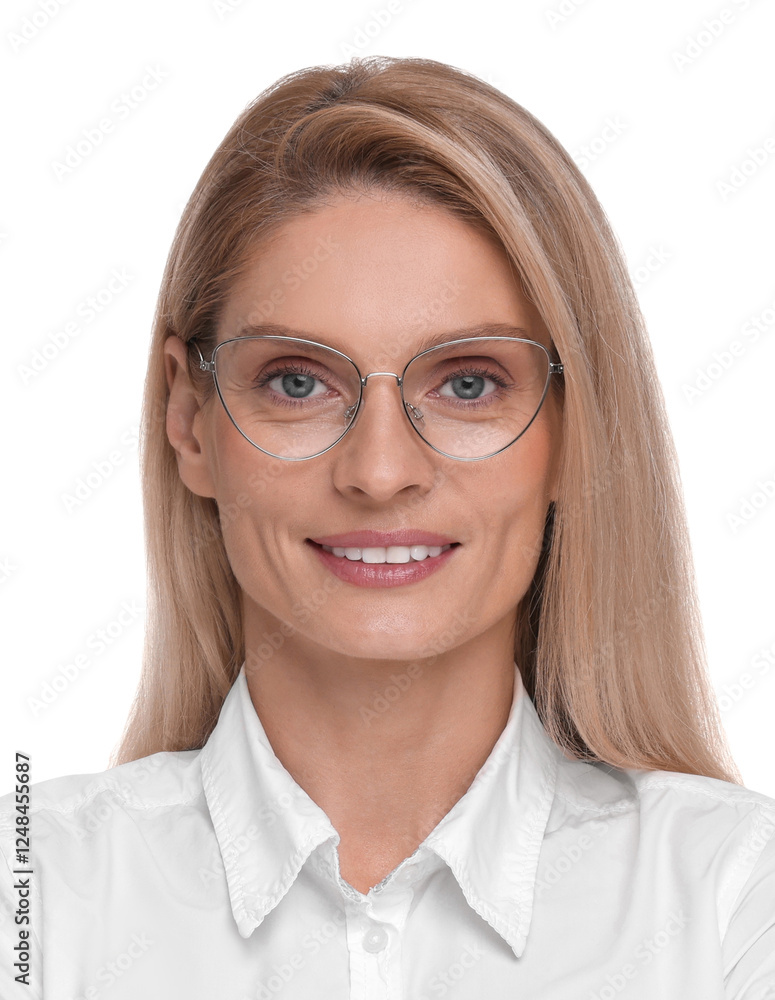 Obraz premium Passport photo. Portrait of woman on white background