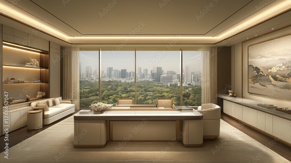 Fototapeta premium Luxury Office with Panoramic City View