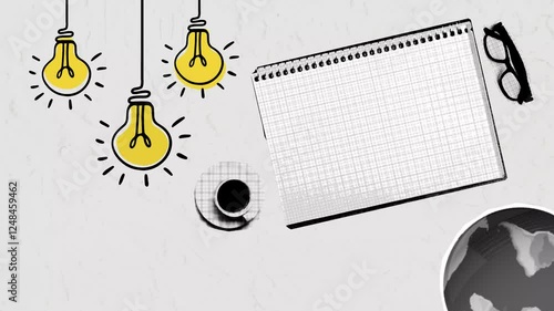 Trendy halftone collage balnk paper with yellow bulb, idea concept background.