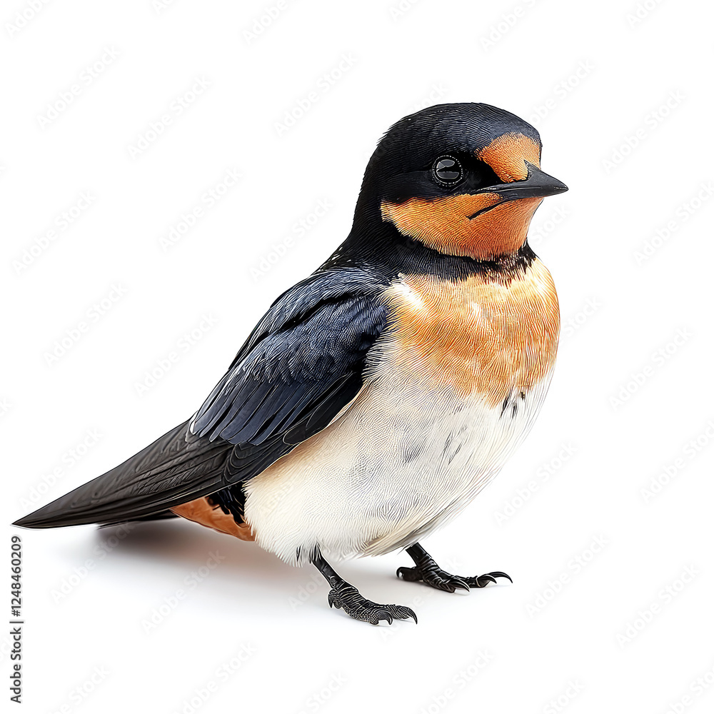 Fototapeta premium Majestic Swallow Bird: Stunning Close-up of a Swallow in Flight against a Pristine White Background