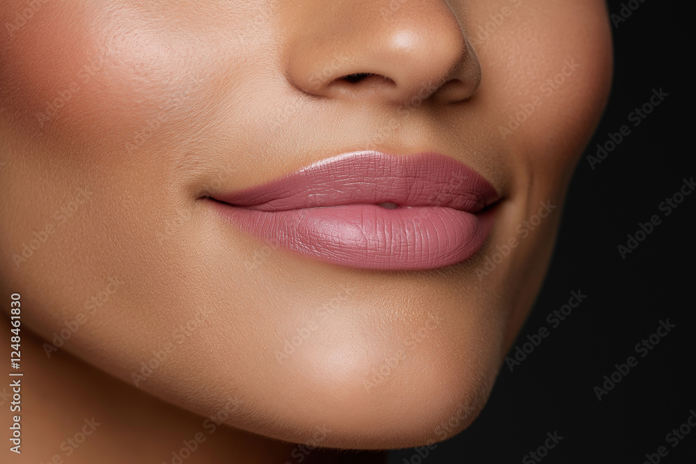Obraz premium A woman with a pink lip is smiling