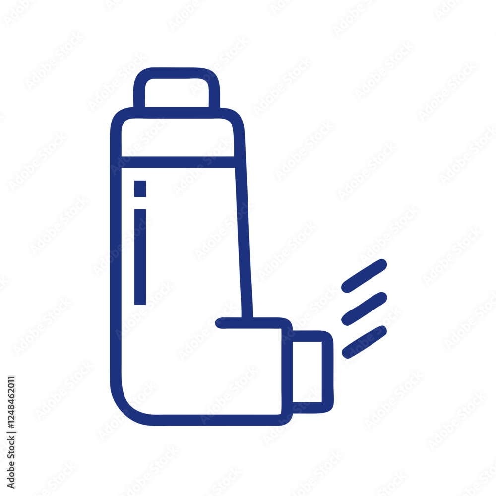 Inhaler Icon showing inhaler with spray effect on white background Inhaler Icon showing inhaler with spray effect on white background