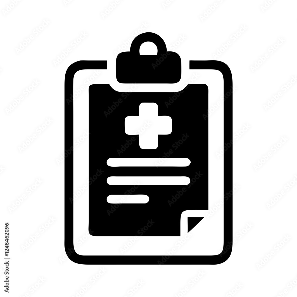 Medical Clipboard Icon in black and white, symbolizing healthcare Medical Clipboard Icon in black and white, symbolizing healthcare