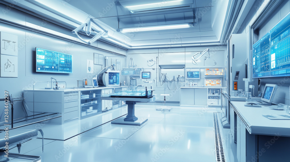 empty white production hall laboratory science lab technology 3d render illustration empty white production hall laboratory science lab technology 3d render illustration