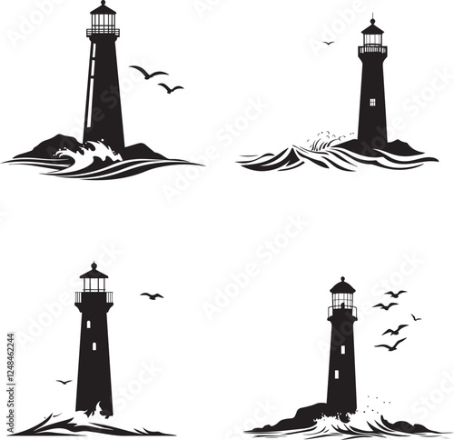 Silhouette of a Lighthouse Standing tall Near Water Waves