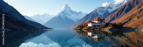 Wallpaper Mural Ama Dablam and Tengboche Monastery in reflection of Lake Phakchhu, Tranquil, Serene Torontodigital.ca