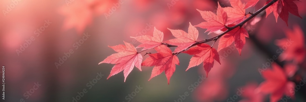 Delicate maple leaves cling to branches of a mature cherry blossom tree, autumnal, autumn Delicate maple leaves cling to branches of a mature cherry blossom tree, autumnal, autumn