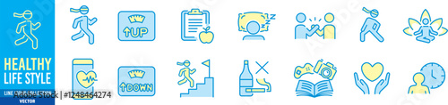 Healthy Lifestyle icon set. Editable stroke vector icon collection.