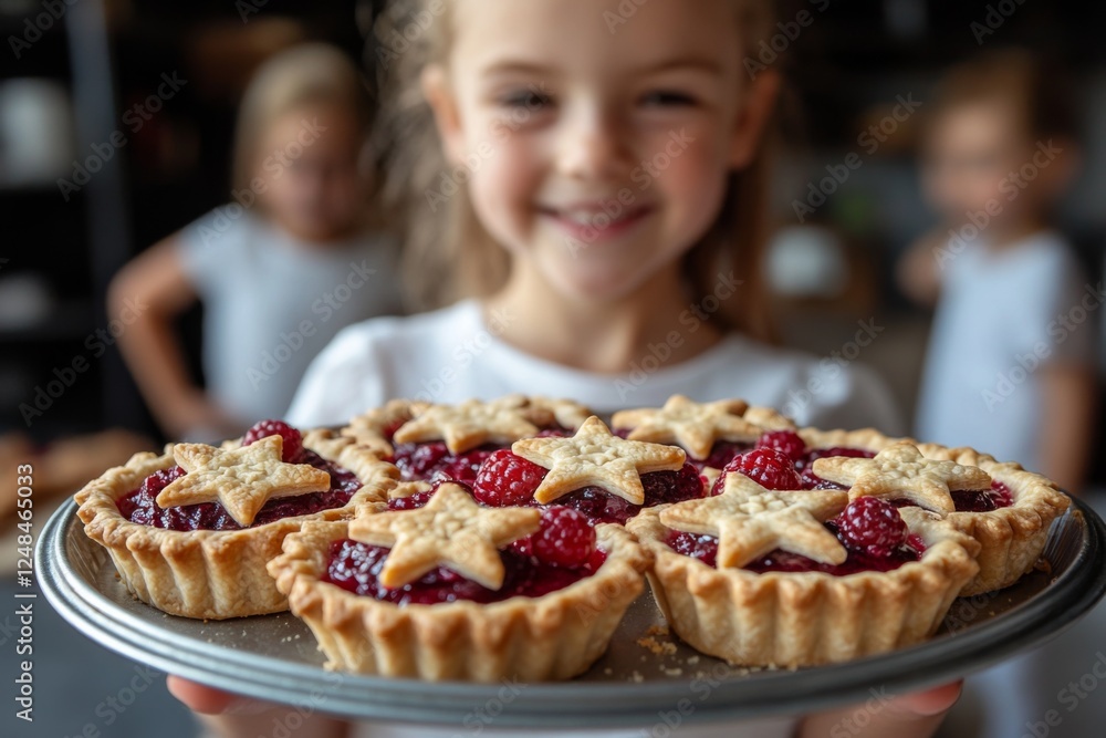 Smiling child enjoying a freshly baked fruit pie