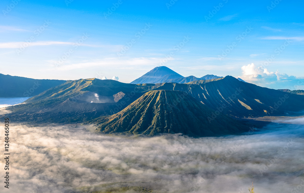 Fototapeta premium January winter, Bromo Volcano sunrise morning scenery, at Surabaya, East Java, Indonesia