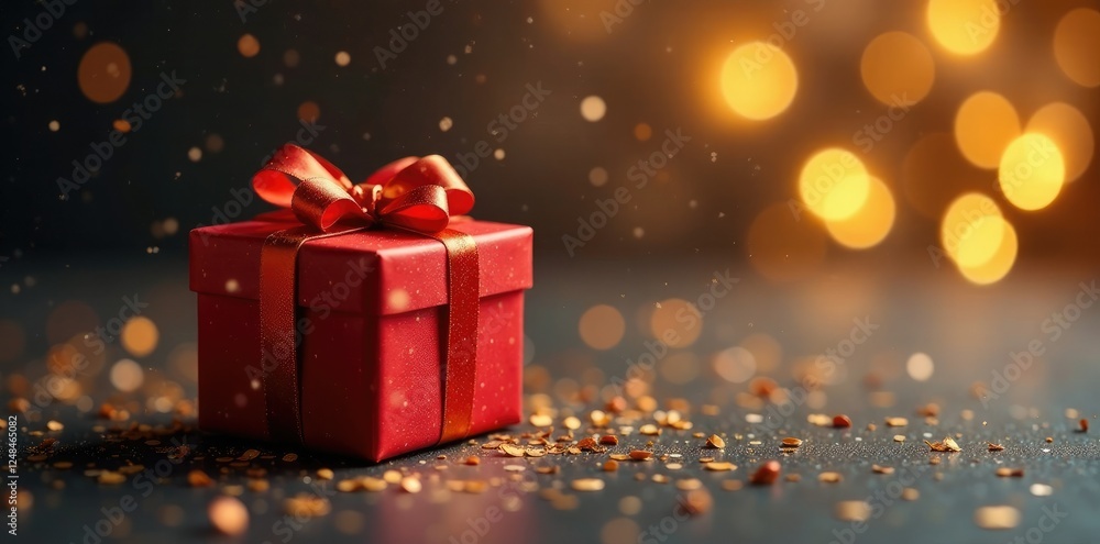gift box with golden confetti on a glittering bokeh background, festive atmosphere, festive decorations, gift boxes gift box with golden confetti on a glittering bokeh background, festive atmosphere, festive decorations, gift boxes