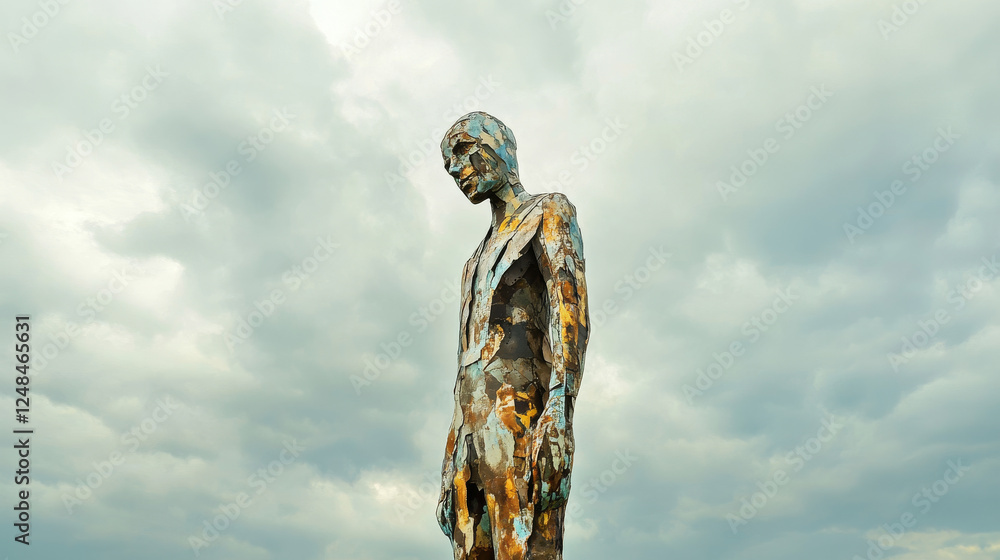 Fototapeta premium Large Sculpture Against Cloudy Sky 3d render illustration. 3D Illustration