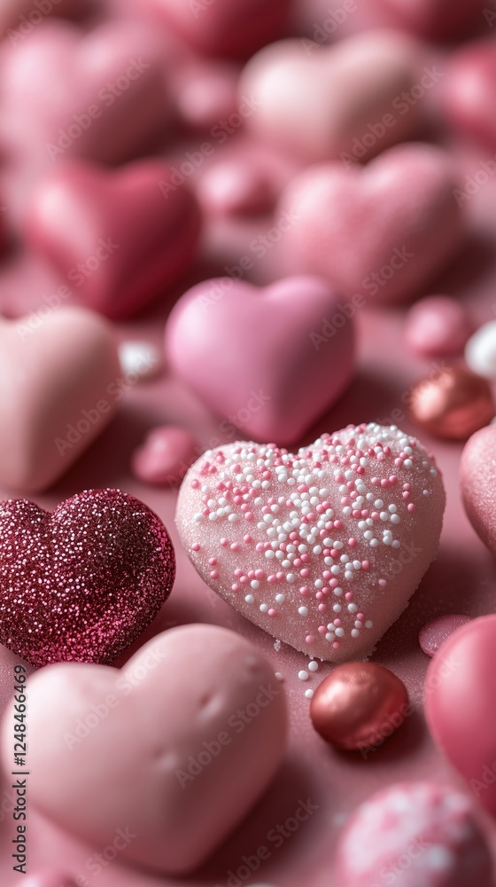 Obraz premium Pink and red heart shaped candies celebrating valentine's day