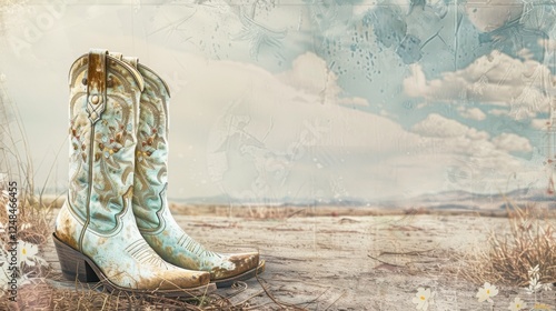 Engaging illustration of Cowboy Boots with Old West motifs photo