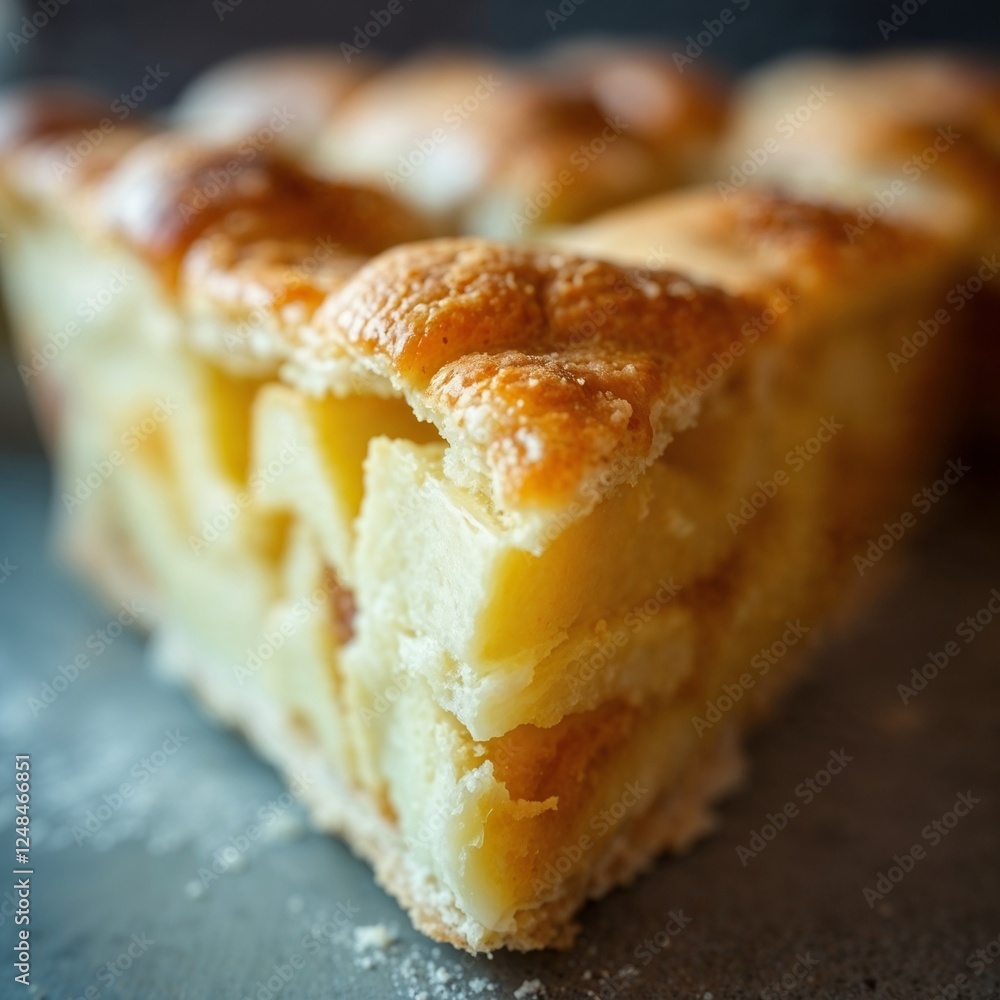 Delicious homemade apple pie slice, golden crust with visible apple filling, perfect dessert Delicious homemade apple pie slice, golden crust with visible apple filling, perfect dessert