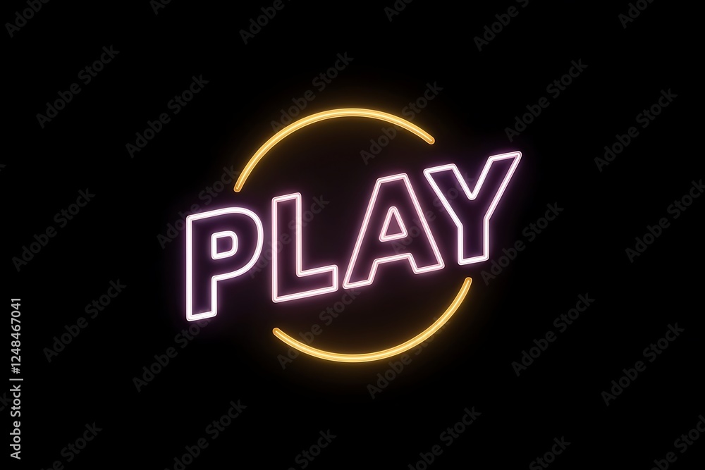 Obraz premium Animated Neon 'PLAY' Sign with Glowing Circle on Black Background
