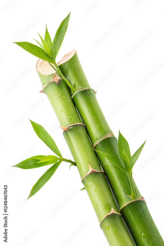 Obraz premium Fresh Green Bamboo Stalks with Leaves no background