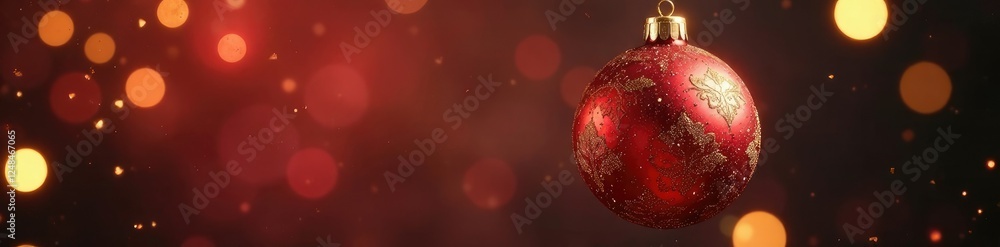 Ornament ball with gold trim suspended in air, gold, festive Ornament ball with gold trim suspended in air, gold, festive