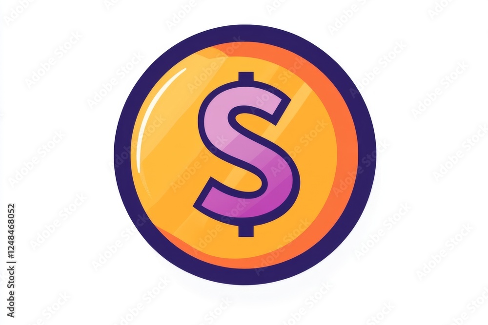 Yellow dollar coin with a circular purple outline Yellow dollar coin with a circular purple outline