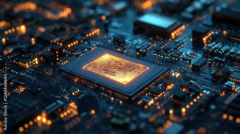 Close up of computer circuit board with an AI chip Close up of computer circuit board with an AI chip