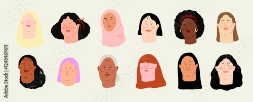 Set of Women Faces. Diversity. Women's Day Vector Flat Illustration