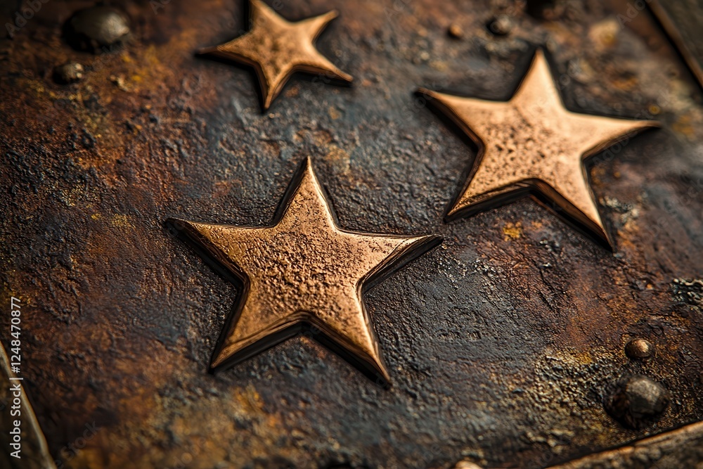 Three bronze stars with a textured, embossed surface sit aligned, reflecting a satisfactory but not outstanding performance. Three bronze stars with a textured, embossed surface sit aligned, reflecting a satisfactory but not outstanding performance.