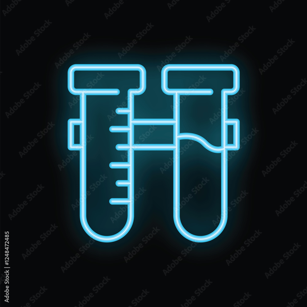 Neon icon of two test tubes connected together representing scientific experiment Neon icon of two test tubes connected together representing scientific experiment
