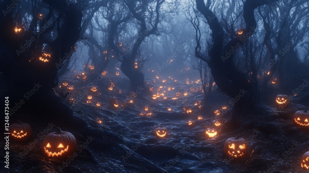 halloween jack-o-lanterns in a spooky forest halloween jack-o-lanterns in a spooky forest