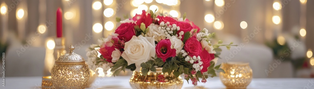 Elegant Red and White Rose Centerpiece with Candles Elegant Red and White Rose Centerpiece with Candles
