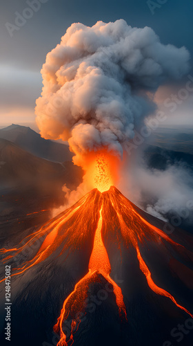 Volcanic eruption showcasing lava podium stand nature's majesty aerial view dynamic landscape geological phenomenon