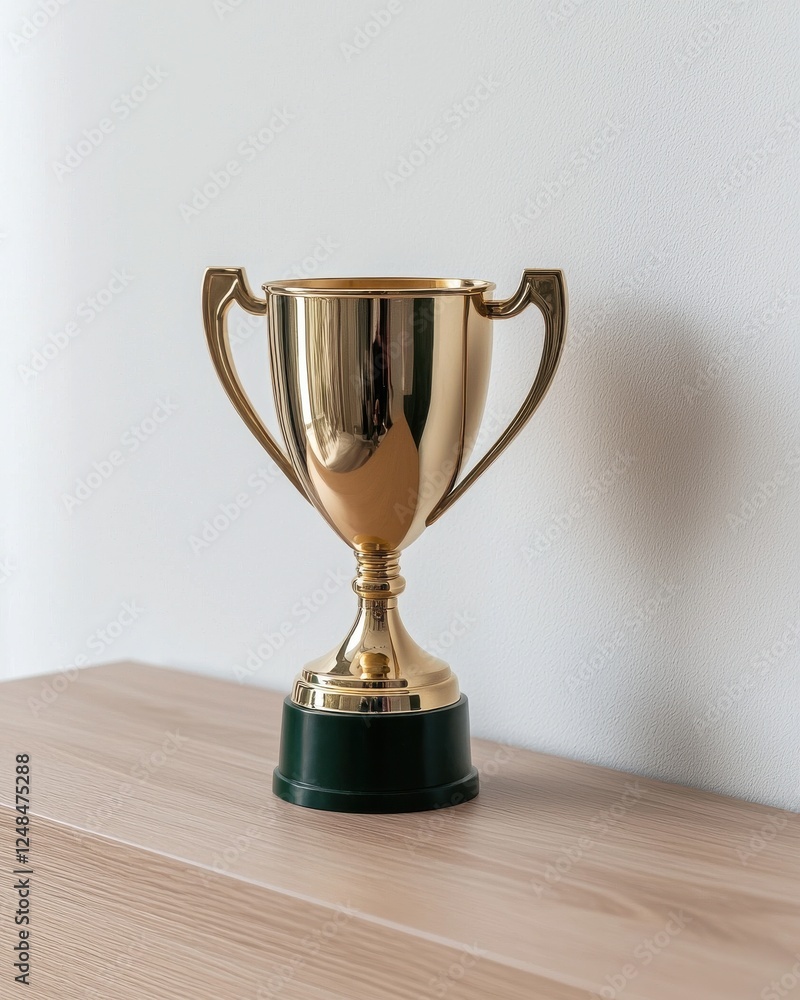 A shiny gold trophy sits on a wooden surface, symbolizing achievement and success in competitions or events. A shiny gold trophy sits on a wooden surface, symbolizing achievement and success in competitions or events.