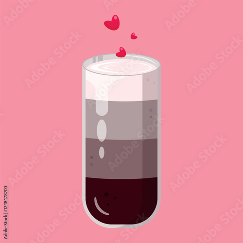 Glass of coffee. Latte macchiato icon. Isolated glass of coffee. Flat illustration. Design for cafes, coffeeshops, posters, banners, cards, 
advertisement. Valentines day design. Vector illustration.