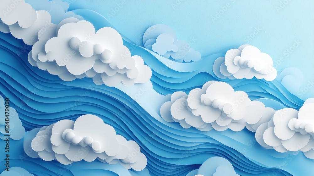 Abstract Paper Art Clouds and Waves Design Abstract Paper Art Clouds and Waves Design