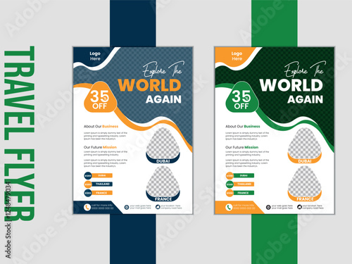 Business flyer design and brochure cover page template for travel agency